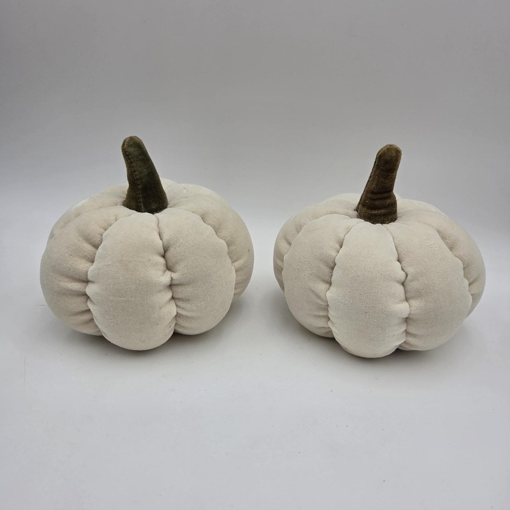 Vintage Velvet Cream White Pumpkin w/ Olive Green Velvet Stem